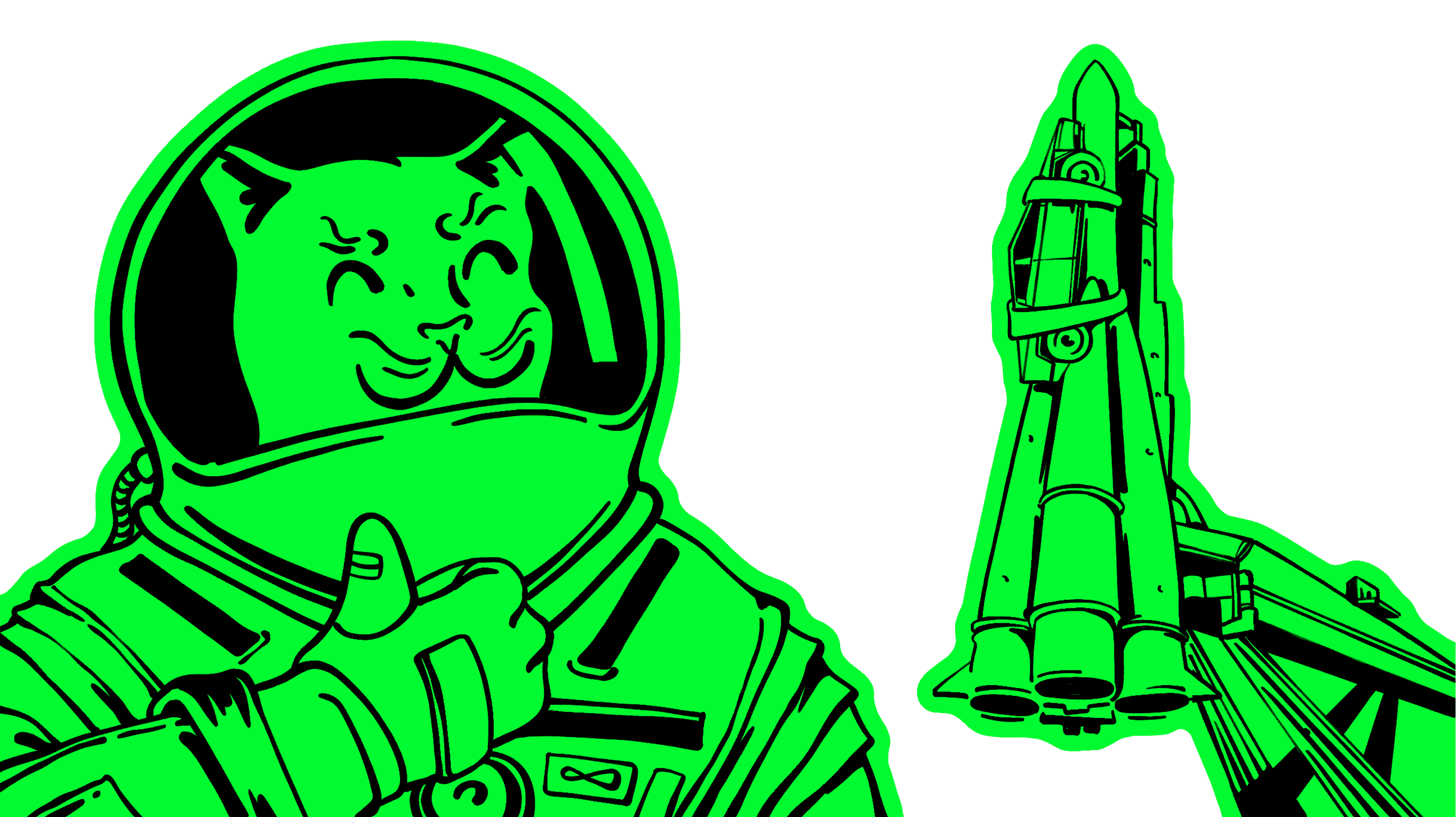 Кот-космонавт с ракетой на фоне